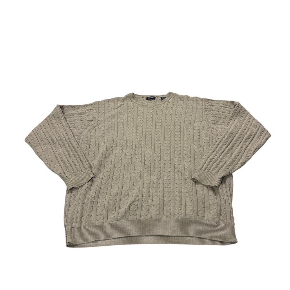 Vintage IZOD Womens Large Crewneck Cable Knit Sweater Grandpa Fisherman Academia